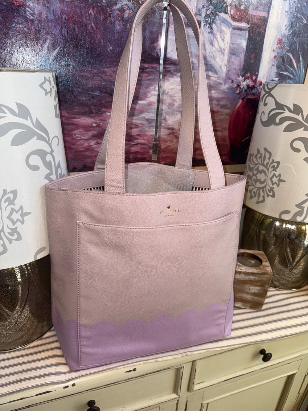 Kate Spade ♠️ New York Lita Street Scallop Ombré Lilac Leather Tote - EUC